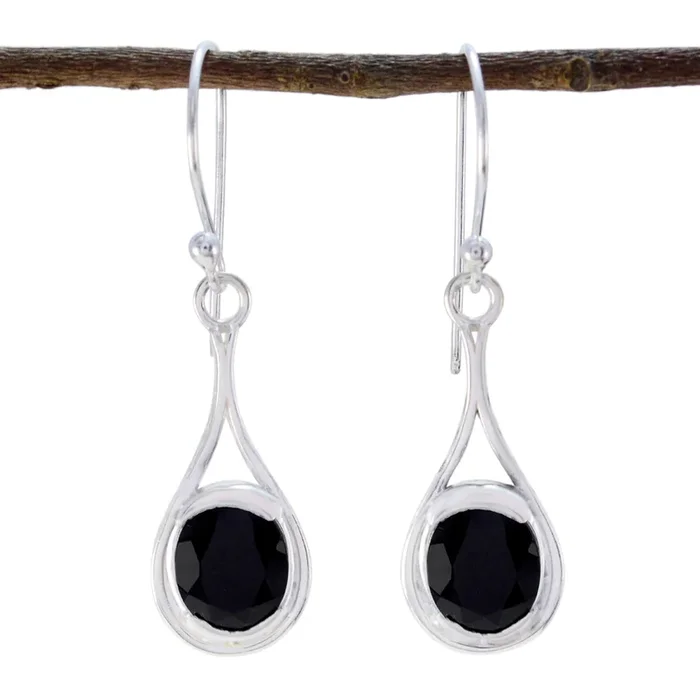 Black Onyx Australian Nella Solitaire Dangle Black 925 Sterling Silver Earring