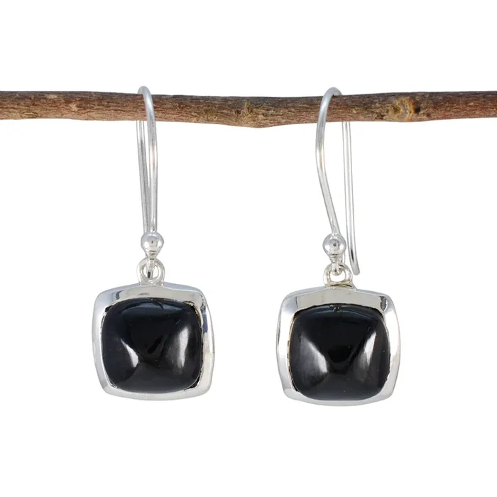 Black Onyx Egyptian Hye-jin Solitaire Dangle Black 925 Sterling Silver Earring