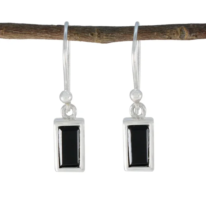 Black Onyx German Layla Solitaire Dangle Black 925 Silver Earring