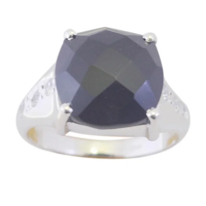 Black Onyx Halo Russian 925 Silver Black Gemstones Eye-catching Contemporary Ring Jewellery