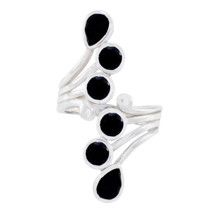 Black Onyx Hexa Russian Sterling Silver Black Gemstone Versatile Modern Ring Jewellery