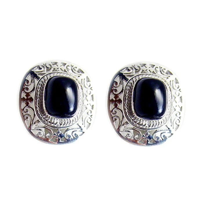 Black Onyx Italian Giulia Solitaire Stud Black Sterling Silver Earring