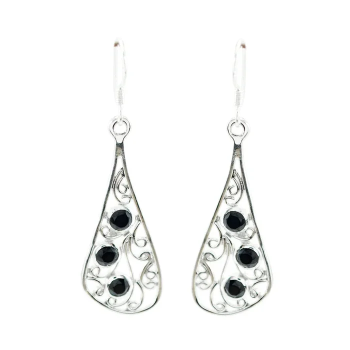 Black Onyx Korean Paula multiple Dangle Black 92.5 Silver Earring