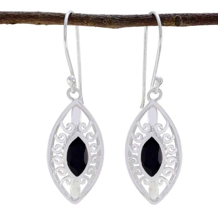 Black Onyx Latin American Nova Solitaire Dangle Black 925 Sterling Silver Earring