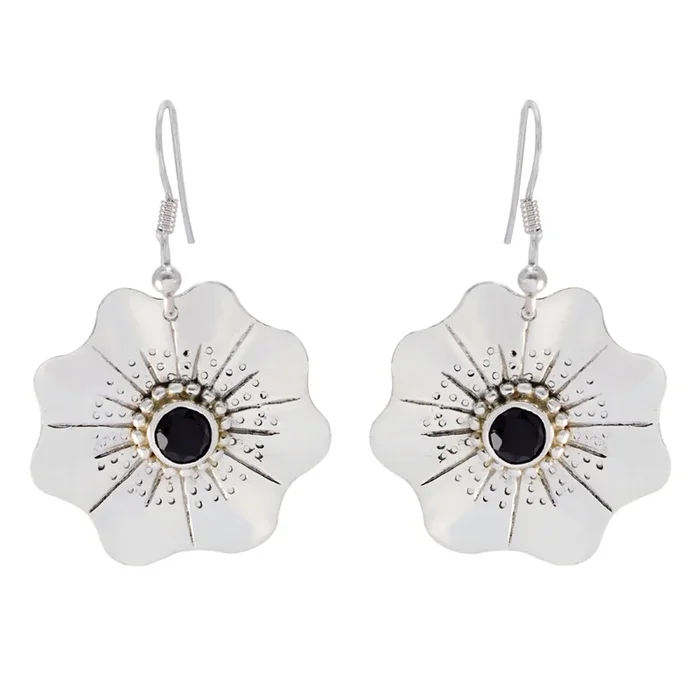 Black Onyx Mexican Aaliyah Solitaire Dangle Black 92.5 Silver Earring