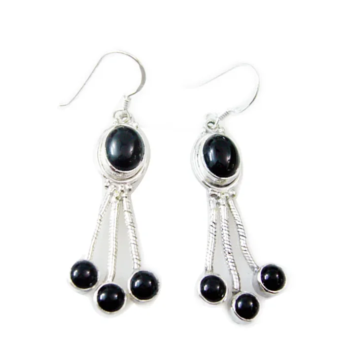Black Onyx Mexican Aisha multiple Dangle Black 92.5 Silver Earring