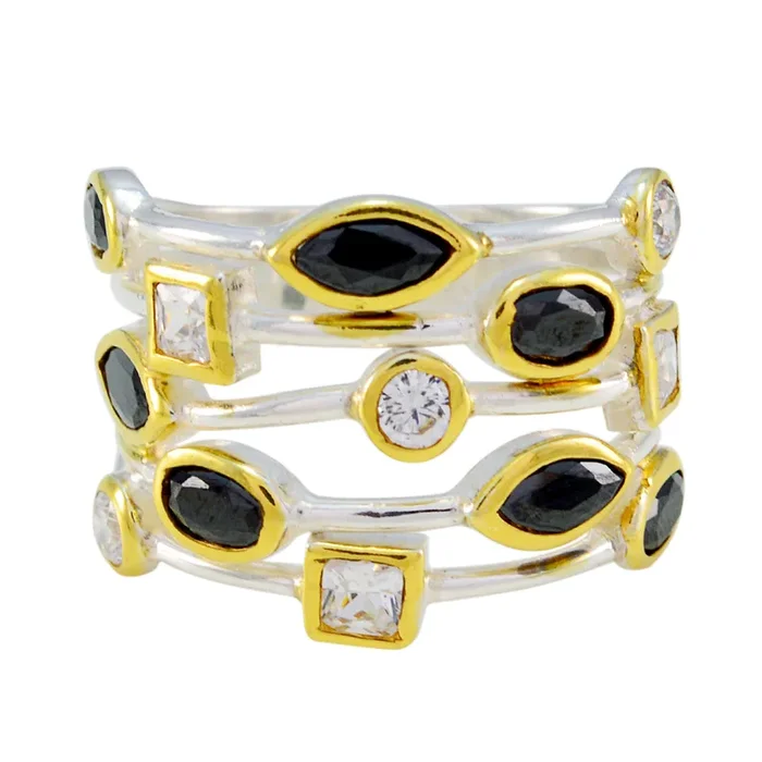 Black Onyx multiple Egyptian Sterling Silver Black Gems Eye-catching Contemporary Ring Jewellery