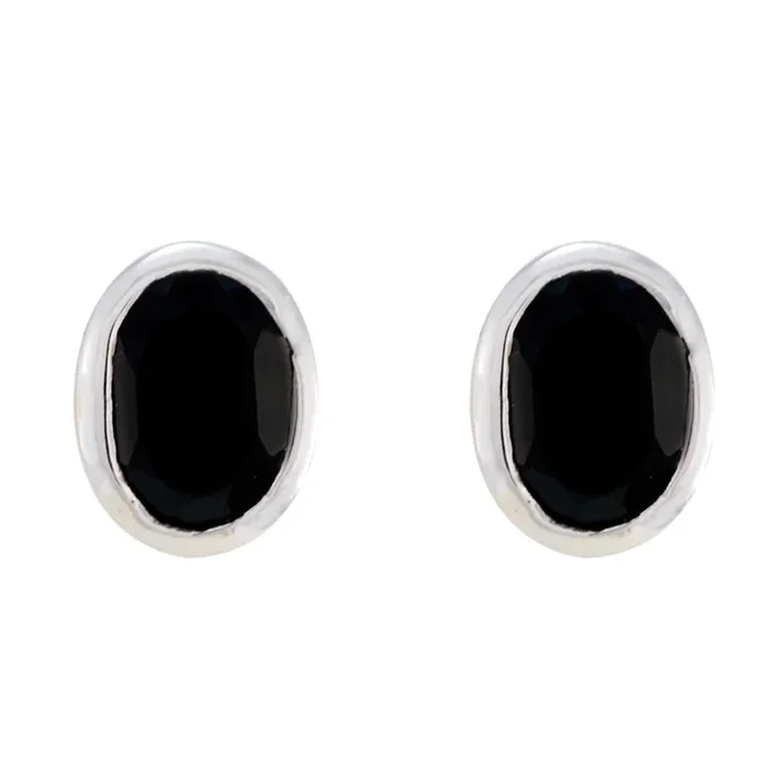 Black Onyx Russian Aiko Solitaire Stud Black 92.5 Silver Earring