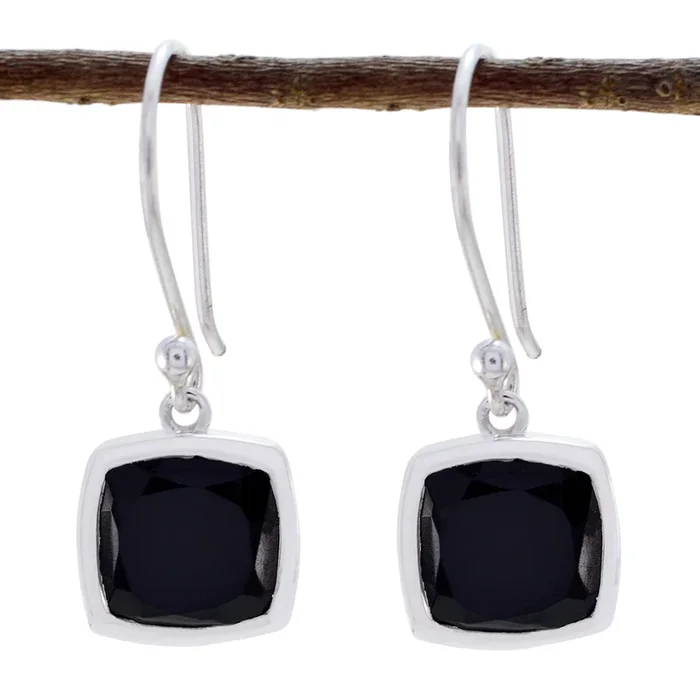 Black Onyx Russian Riley Solitaire Dangle Black 925 Sterling Silver Earring