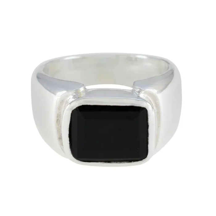 Black Onyx Solitaire African Silver Black Gemstone Essential Abstract Ring Jewelry