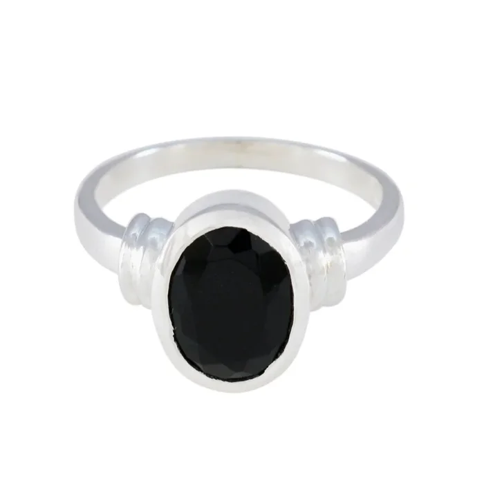 Black Onyx Solitaire Egyptian 92.5 Silver Black Gems Mid-weight Sophisticated Ring Jewellery