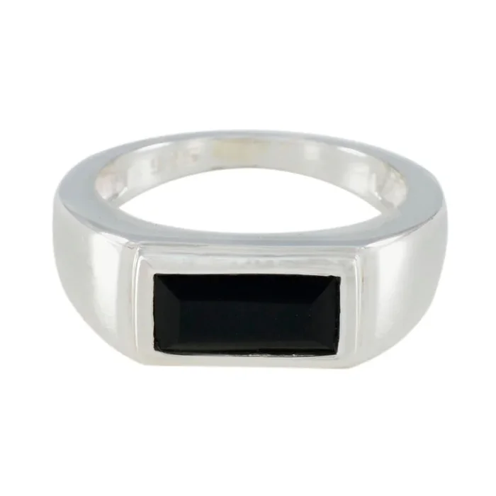 Black Onyx Solitaire Egyptian 925 Silver Black Gemstone Tiny Cultural Ring Jewellery