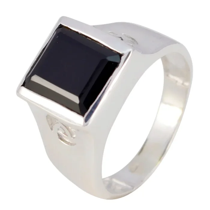 Black Onyx Solitaire French Sterling Silver Black Gemstones Essential Armor Ring Jewelry