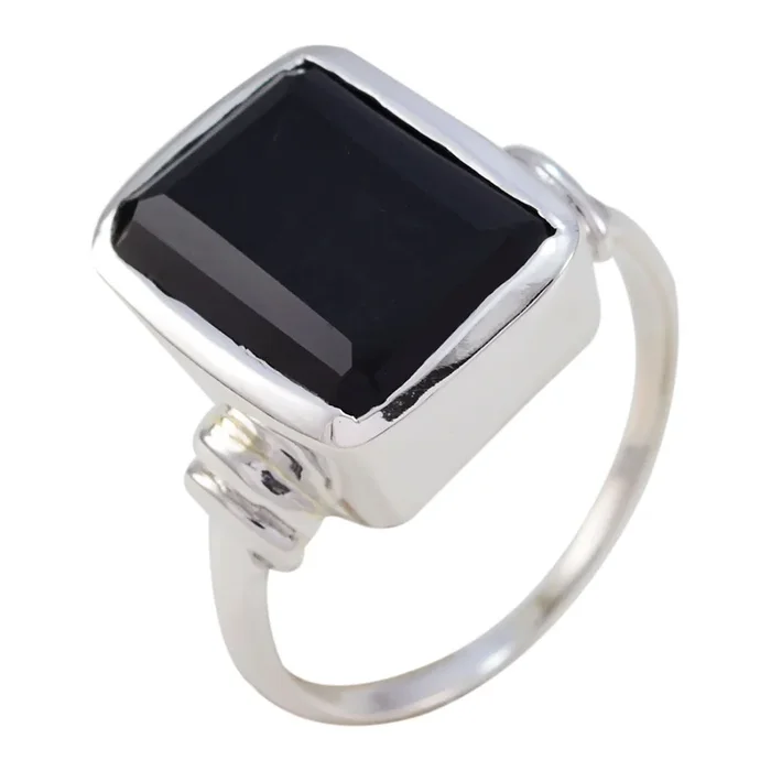 Black Onyx Solitaire German 925 Silver Black Gemstone Eye-catching Signet Ring Jewelry