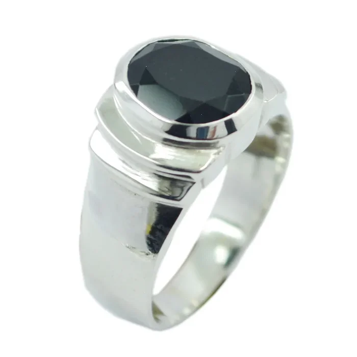 Black Onyx Solitaire German Silver Black Gems Eye-catching Love Ring Jewellery