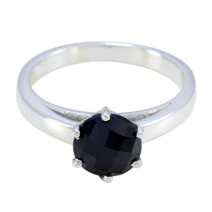 Black Onyx Solitaire Japanese 925 Silver Black Gemstone Whisper-thin Feminine Ring Jewelry