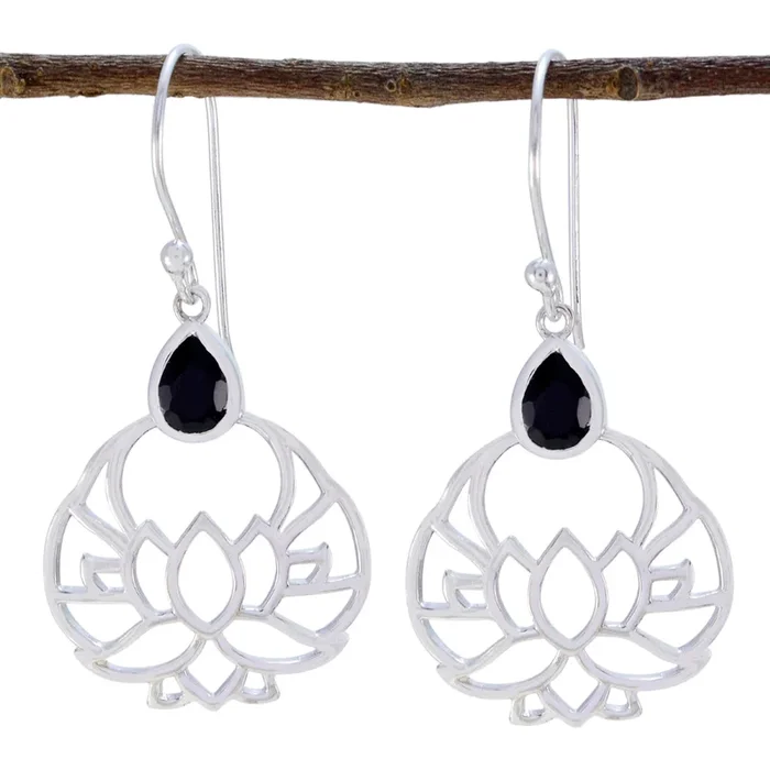 Black Onyx Spanish Jiwoo Solitaire Dangle Black 925 Sterling Silver Earring