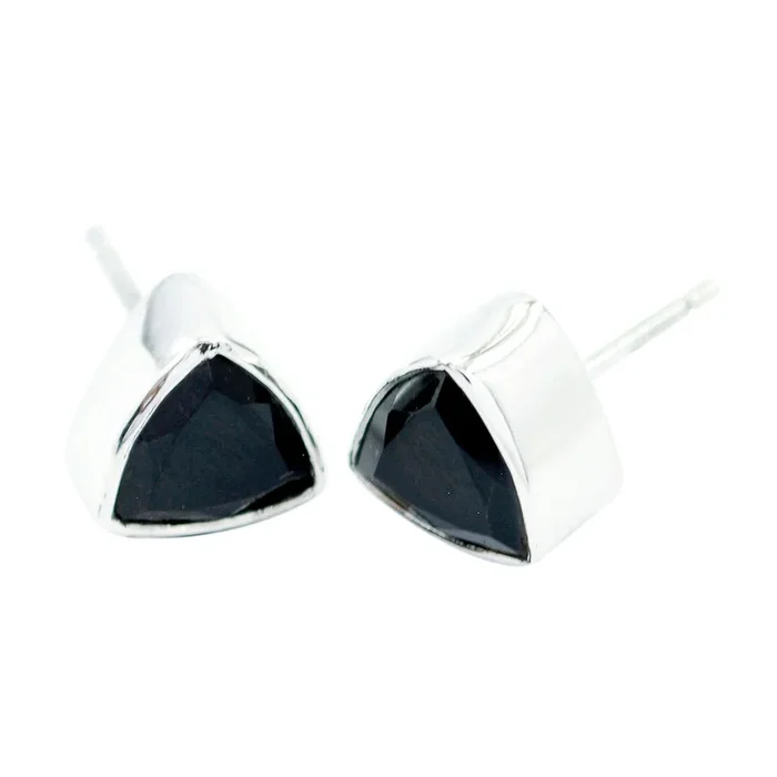 Black Onyx Spanish Violet Solitaire Stud Black 925 Silver Earring