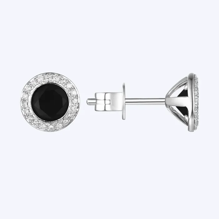 Black Onyx Studs with Diamond Halo