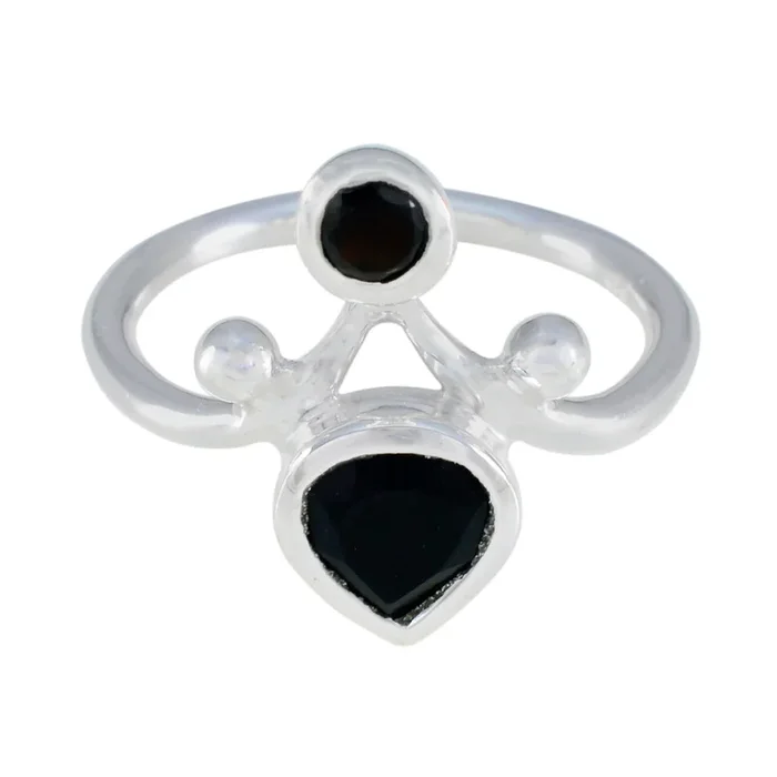 Black Onyx Toi et Moi German 925 Silver Black Gemstone Tiny Boho Ring Jewelry