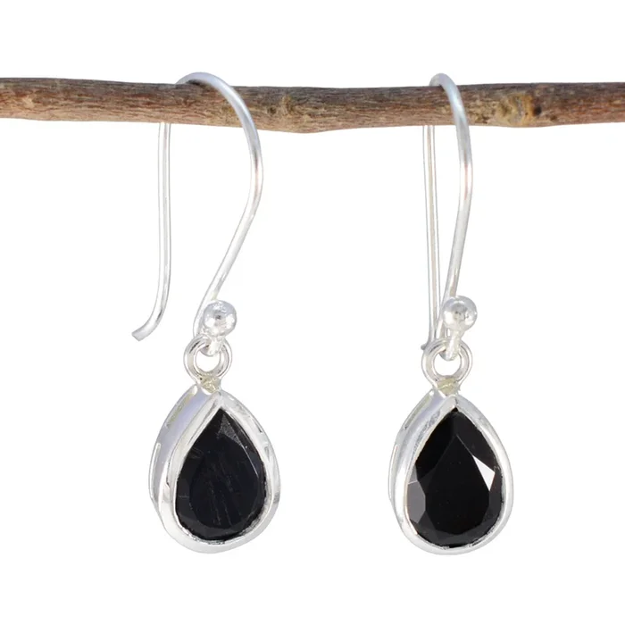 Black Onyx Turkish Zoe Solitaire Dangle Black Sterling Silver Earring