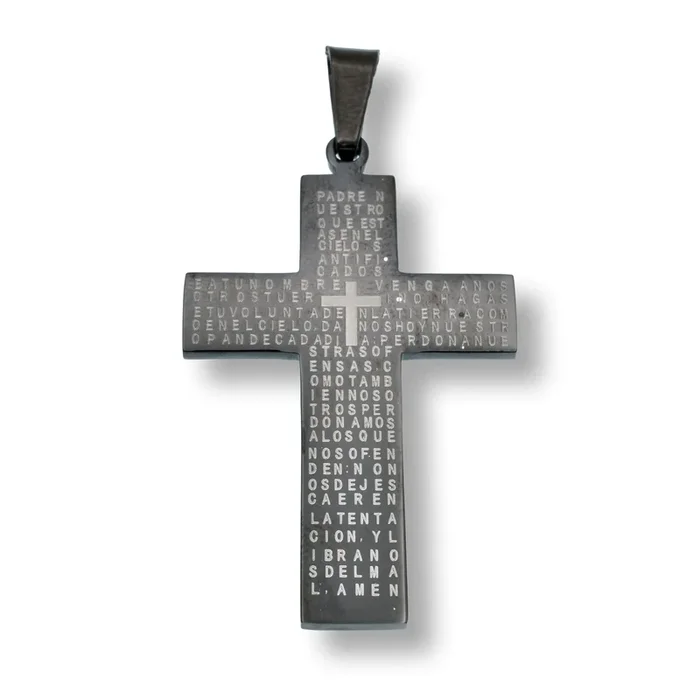 Black Rhodium Plated Stainless Steel Lord’s Prayer Cross 30.5mm x 49mm Pendant – SSP00231