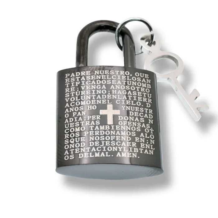 Black Rhodium Plated Stainless Steel Padlock Prayer Key 19mm x 33.5mm Pendant – SSP00264
