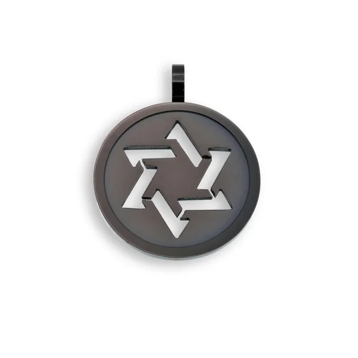 Black Rhodium Plated Stainless Steel Star of David Round Pendant – SSP00503BLK
