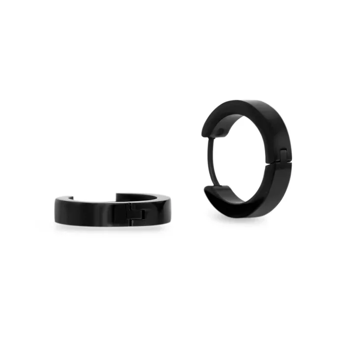 Black Stainless Steel 4X14MM Huggie Earrings