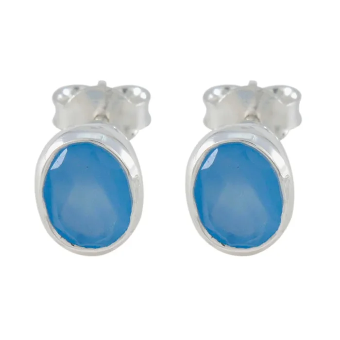 Blue Chalcedony American Camilla Solitaire Stud Blue 92.5 Silver Earring