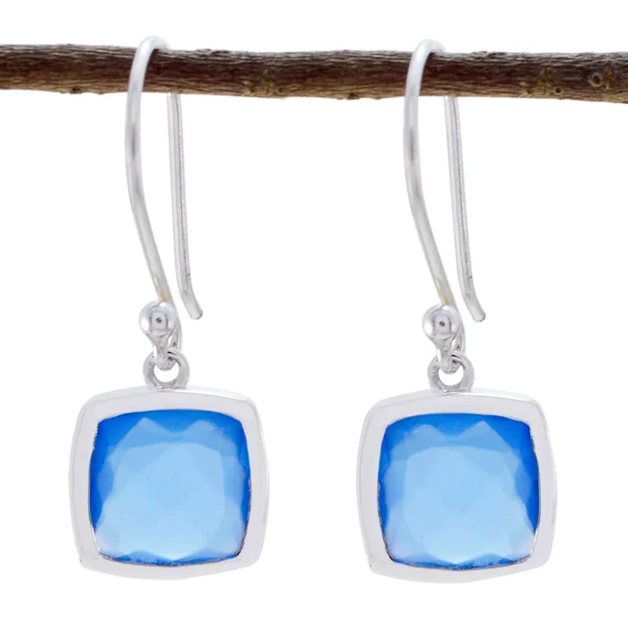 Blue Chalcedony Egyptian Luisa Solitaire Dangle Blue 92.5 Silver Earring
