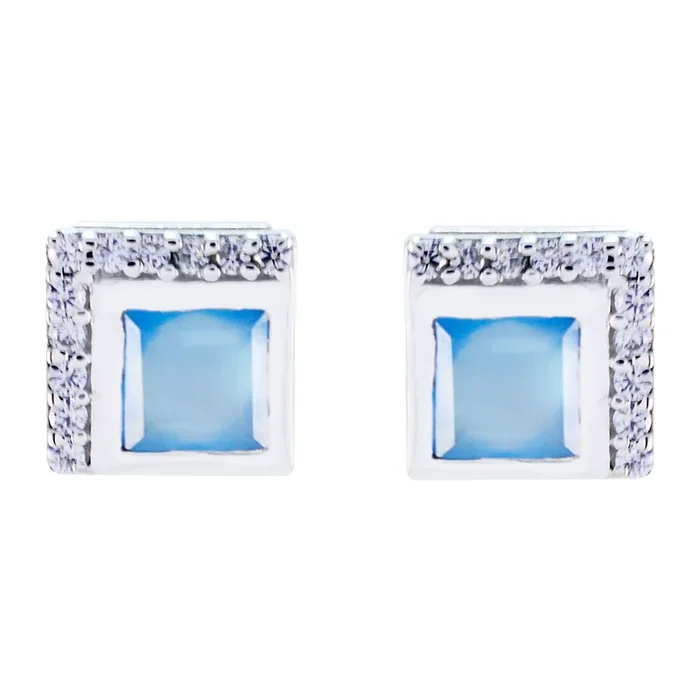 Blue Chalcedony French Julieta multiple Stud Blue Sterling Silver Earring