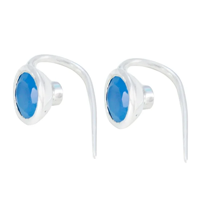 Blue Chalcedony French Rebeca Solitaire Dangle Blue 925 Sterling Silver Earring