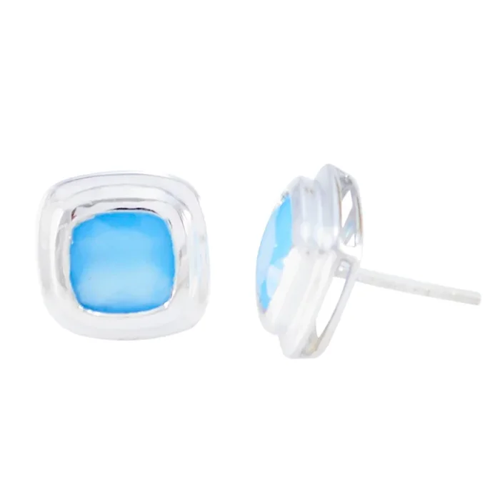 Blue Chalcedony German Renata Solitaire Stud Blue 925 Silver Earring