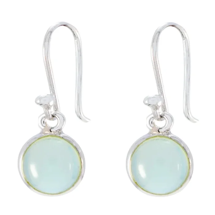 Blue Chalcedony Middle Eastern Kennedy Solitaire Dangle Blue 925 Silver Earring