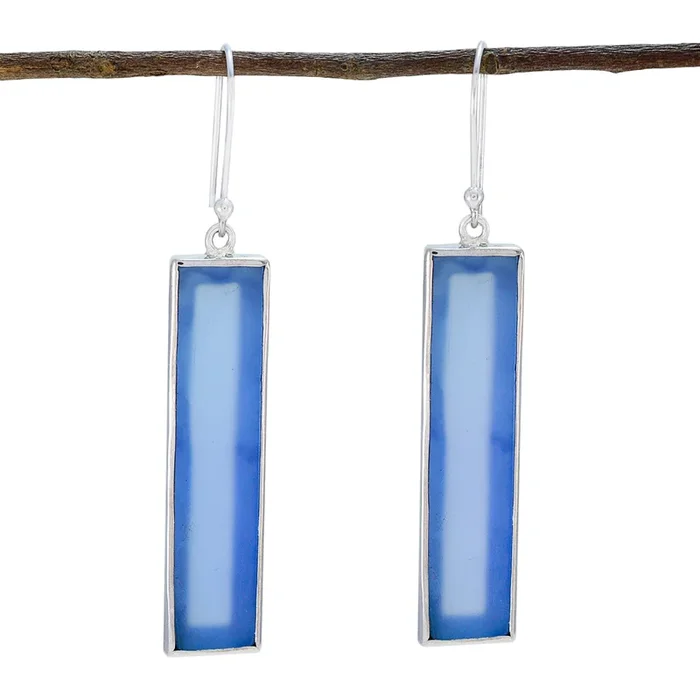Blue Chalcedony Middle Eastern Nayara Solitaire Dangle Blue 925 Silver Earring