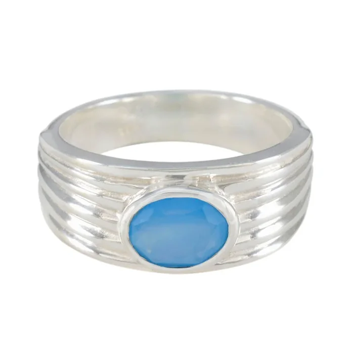 Blue Chalcedony Solitaire African 925 Silver Blue Gems Eye-catching Promise Ring Jewellery