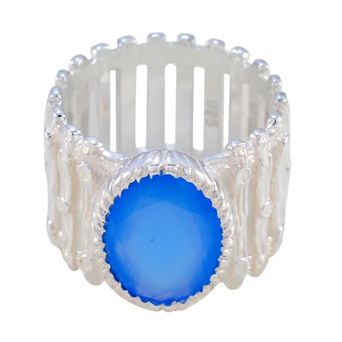 Blue Chalcedony Solitaire African 925 Sterling Silver Blue Gemstones Edgy Armor Band Jewelry
