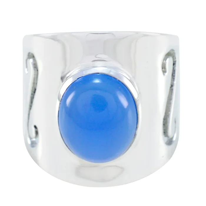 Blue Chalcedony Solitaire French 92.5 Silver Blue Gemstone Statement Filigree Ring Jewellery