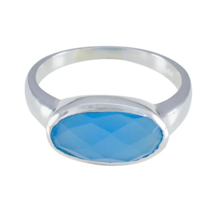 Blue Chalcedony Solitaire Japanese 92.5 Silver Blue Gemstones Whisper-thin Abstract Ring Jewelry