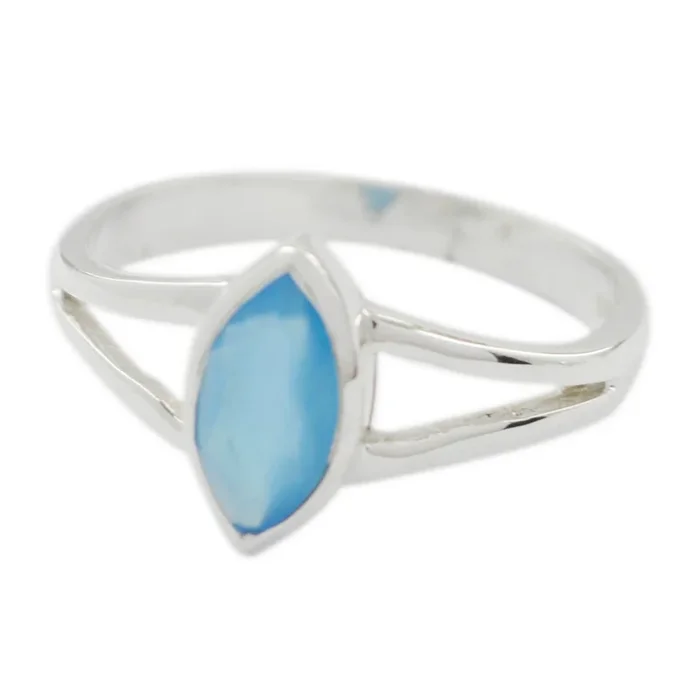 Blue Chalcedony Solitaire Japanese Silver Blue Gems Dainty Geometric Ring Jewelry
