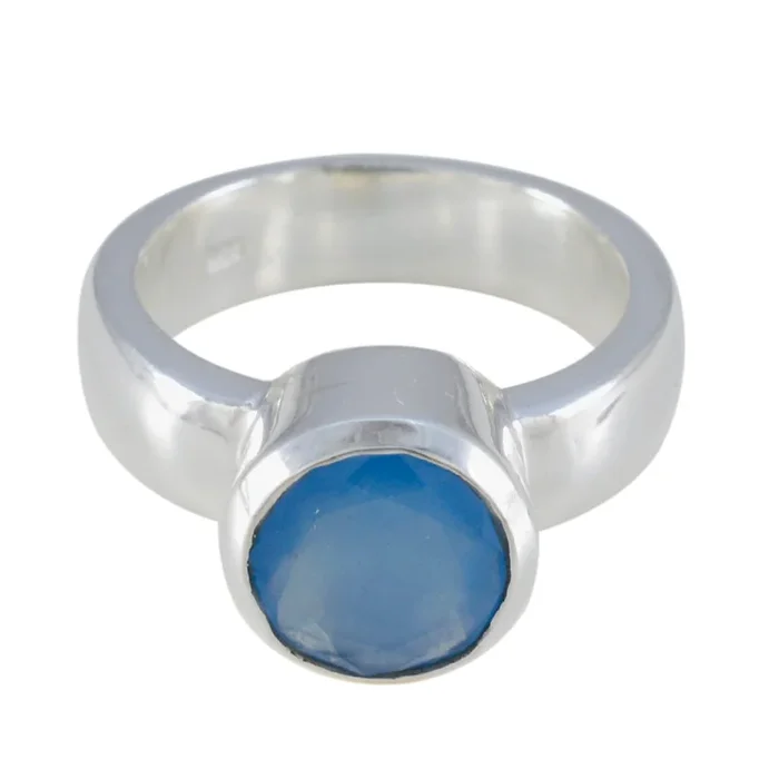 Blue Chalcedony Solitaire Moroccan Sterling Silver Blue Gems Eye-catching Fairytale Ring Jewelry