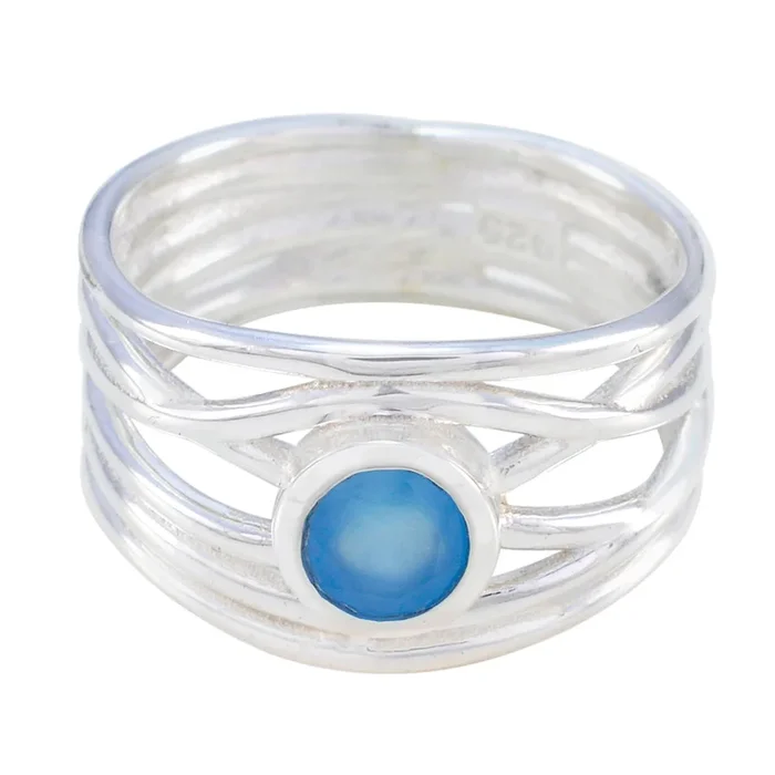 Blue Chalcedony Solitaire Spanish Silver Blue Gemstone Eye-catching Rope-Wire Band Jewellery