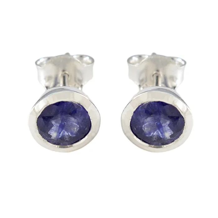 Blue Sapphire CZ American Fernanda Solitaire Stud Blue Silver Earring
