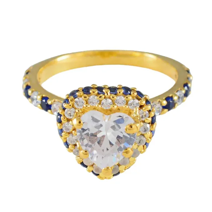 Blue Sapphire CZ Halo Latin American Sterling Silver Blue Gemstones Delicate Modern Ring Jewellery