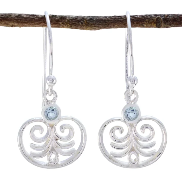 Blue Topaz African Elena Solitaire Dangle Blue Silver Earring