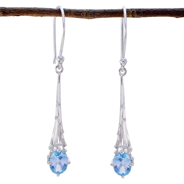 Blue Topaz African Eliza Solitaire Dangle Blue Sterling Silver Earring