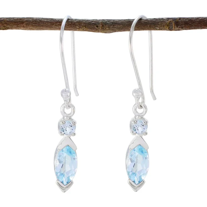 Blue topaz African Milagros multiple Dangle Blue 925 Silver Earring
