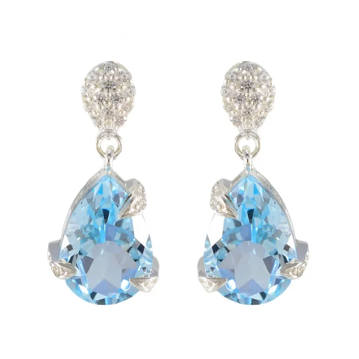 Blue Topaz American Mei Solitaire Stud Blue Sterling Silver Earring
