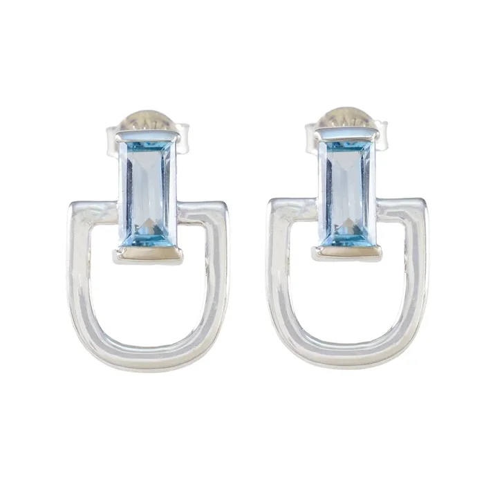 Blue Topaz American Riley Solitaire Stud Blue Silver Earring